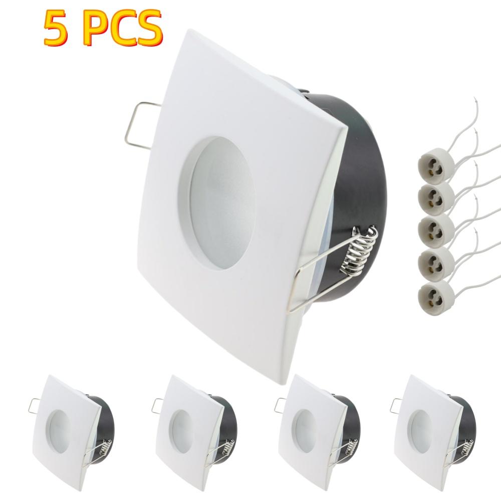 

5 шт. встраиваемый комплект точечных светильников для ванной комнаты IP65 с цоколем GU10 квадратная светодиодная лампа светильник потолочный светильник рамка