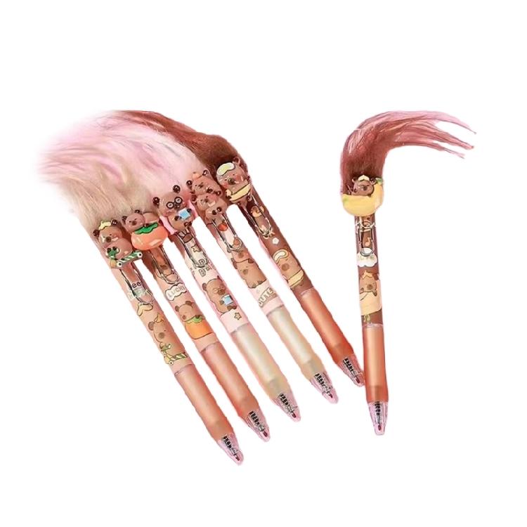 

6 Pcs Cartoon Capybara Neutral Pen Pressing Pen Retractable Gel Ink Pen 0.5mm Journaling Pen School Office Supplies 1