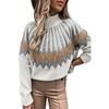 Womens Winter Loose Fit High Neck Long Sleeve Knit Sweater With Print Casual Elegant Style