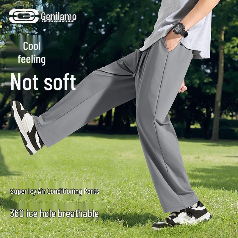 

GENIOLAMODE Men s Summer Quick-Dry Ice Silk Cropped Straight-Leg Pants XL