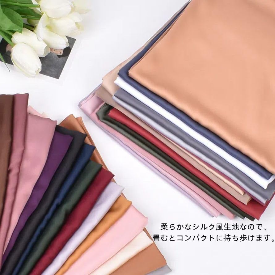 Furoshiki large plain 110cm silk-like ceremonial occasions 3.5 shaku polyester stylish eco bag scarf bandana cross (pink 110cm)