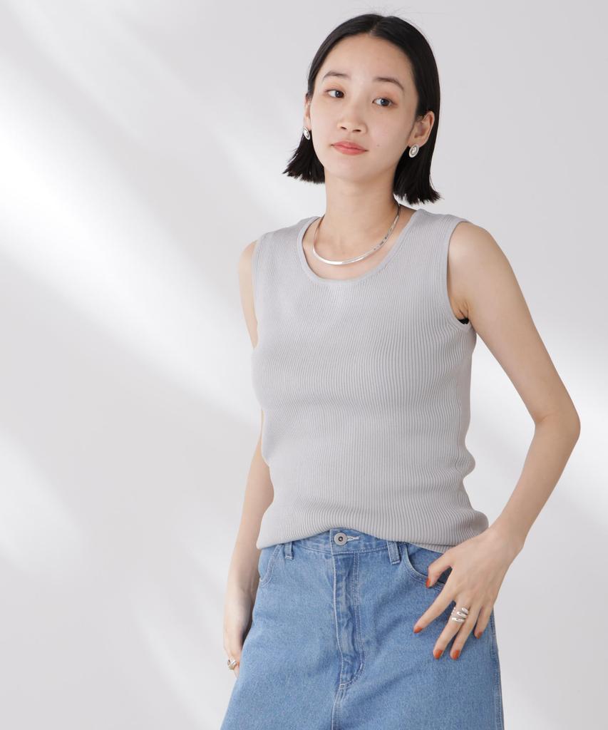 Nano Universe Square Crew Neck Rib Knit Tank Size F Women's 2-Way & Top, Gray, 020, 673-5222312