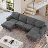 Nalookamic Modern U-Shaped 4/5 Seater Sofa, Corduroy Sofa for Living Room, Wooden Leg, 269*140*86cm, Gray