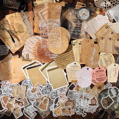 200pcs/pack Decor Scrapbook PET Sticker Materials Paper Combo Kit DIY Junk Journal Collage Photo Album Vintage Stickers