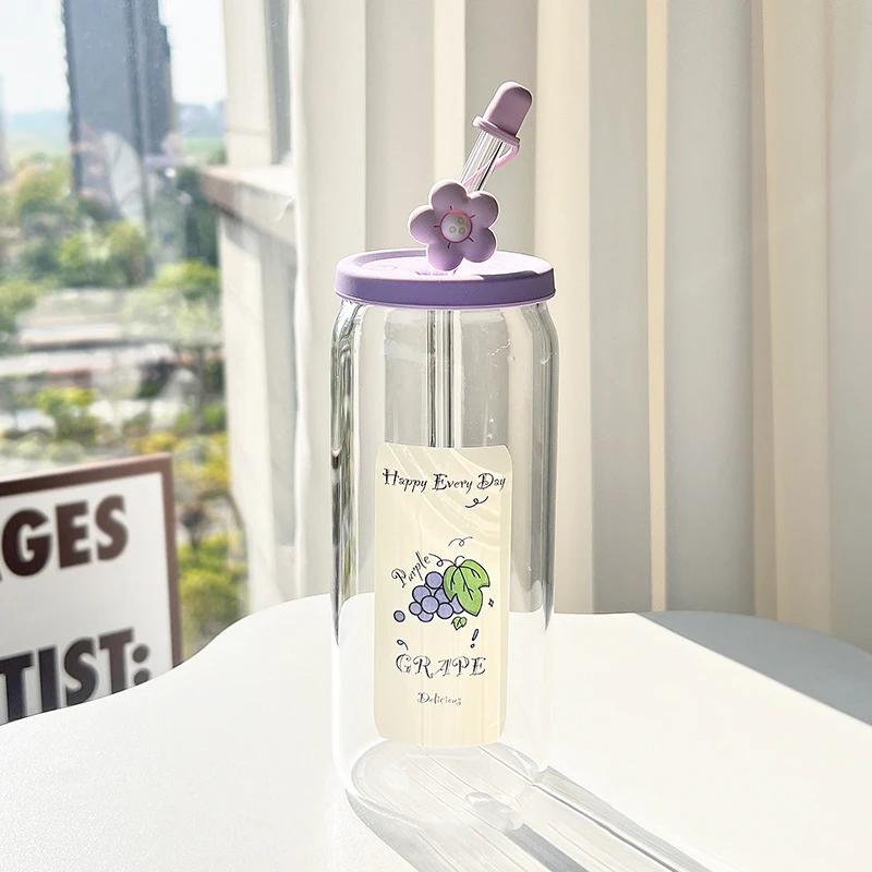 Straw Glass Cups High Appearance Couple Cups High Temperature Resistance Large-capacity Water Bottles Portable Summer Cola Cup