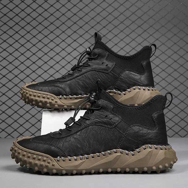 Fashion Mens Leather Casual Handmade Shoes Casual Ankle Boots for Man  Autumn Winter Outdoor Fashion Casual Shoes Male Hombres Botas