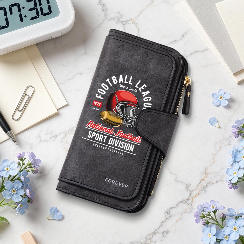 Football League Print Long Wallet Multi Card Slot Leather Purse Casual Fashion Portable Daily Use Wallet for Football Fans