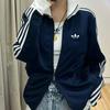 High Quality Embroidered Striped Stand Collar Zip Up Sweatshirt Jacket Men Women Couple