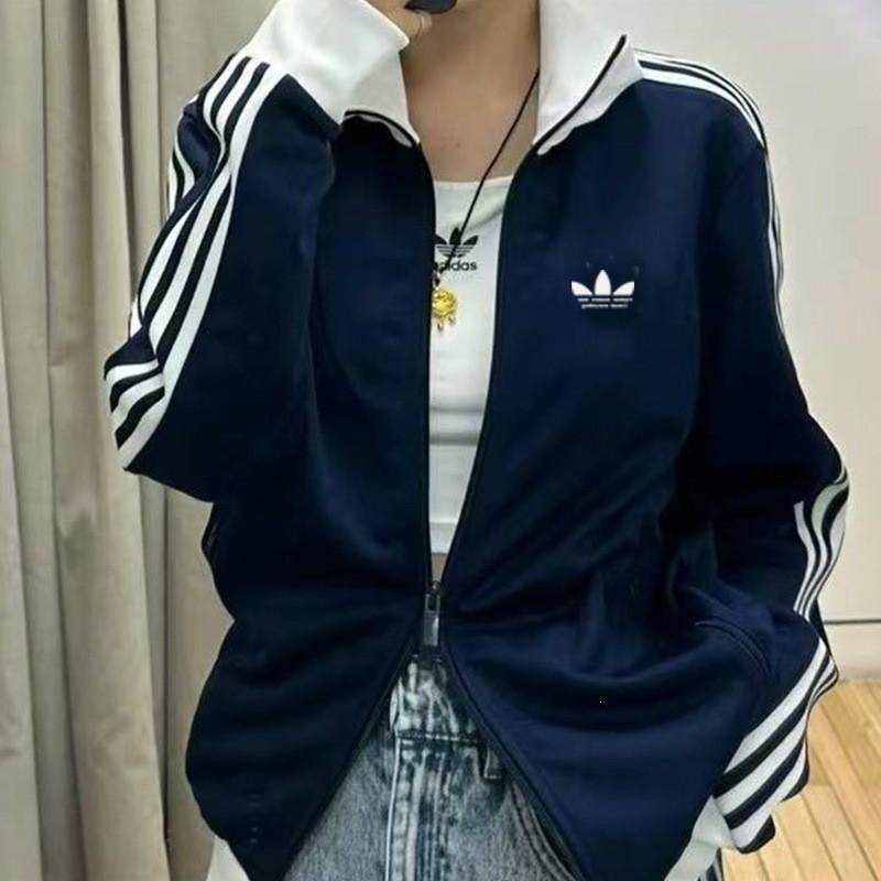 High Quality Embroidered Striped Stand Collar Zip Up Sweatshirt Jacket Men Women Couple