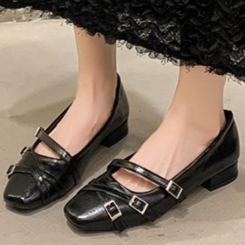 

Весенние новые модные туфли квадратной формы, повседневные туфли на толстом каблуке с мягкой подошвой и неглубоким носом, женские туфли Мэри Джейн. 42 чёрный