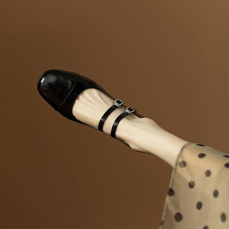 Retro Versatile Silver Mary Jane Shoes Women's 2025 Spring and Autumn Thick Heel One-word Buckle with Light Mouth Medium Heel Single Shoes