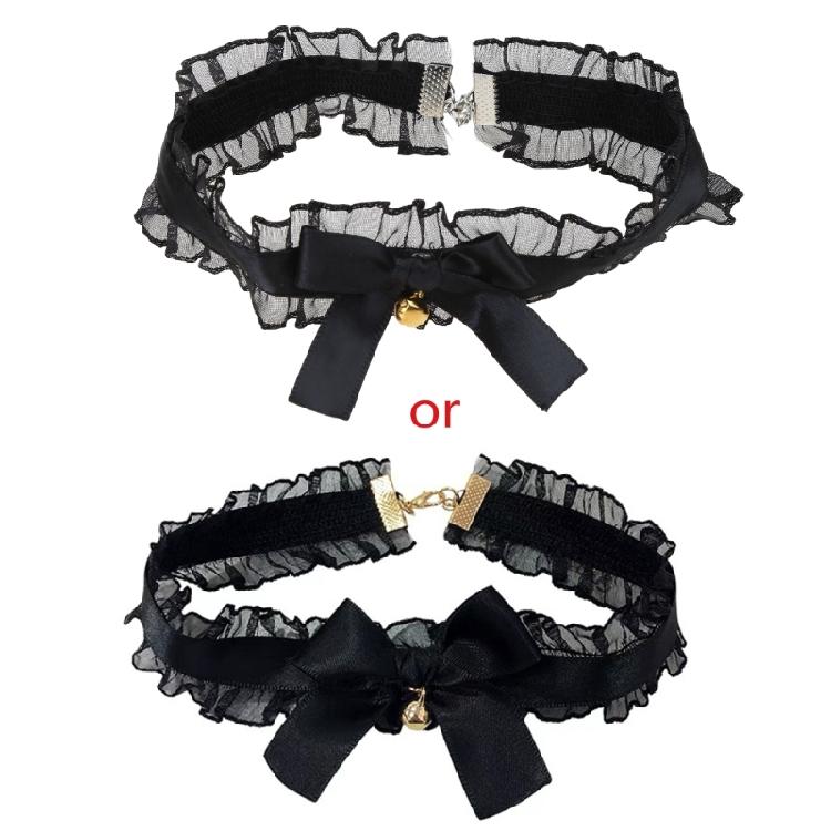 Bow-Knot Choker Collar Necklace Vintage Soft Lace Neck Cahin Ribbon Necklaces