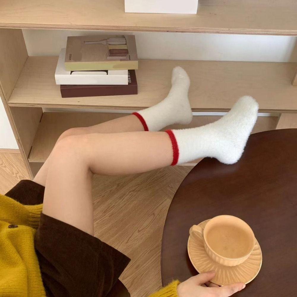 4Pairs Stripe Thicken Warm Socks Pile Up Tube Sock Women Fashion Winter Fluffy Socks  Women