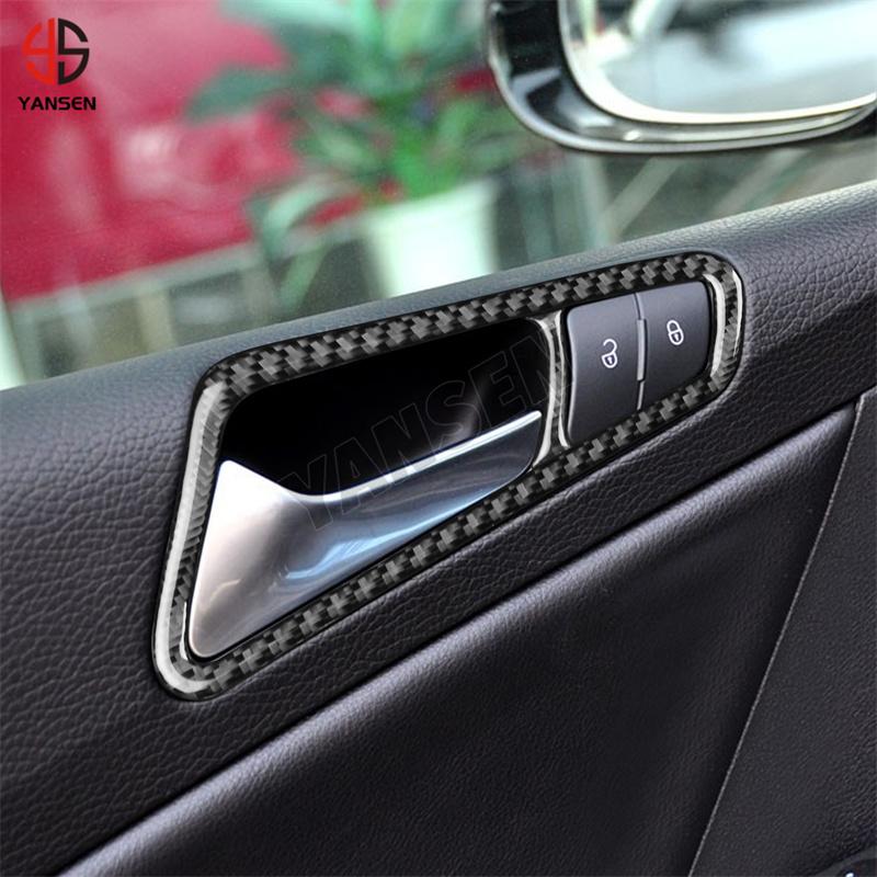 For VW Volkswagen Passat B6 2006-2011 Door Handle Frame Trim Cover Parts Soft Real Carbon Fiber Sticker Car Interior Accessories