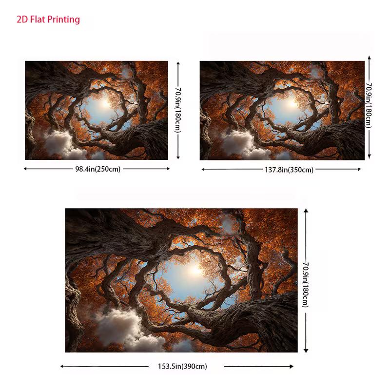 2D Flat Fall Forest Backdrop Mystical Twisted Oak Branches Background Cloth