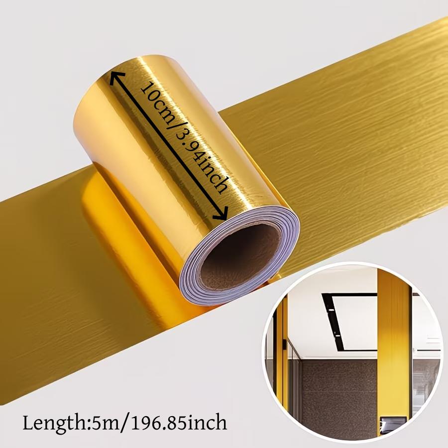 1 Stück 5 m x 10 cm Goldene Selbstklebende Tapetenbordüre - PVC Abnehmbare Wasserdichte Folie, Geeignet für Bilderrahmen, Badezimmer, Küchen