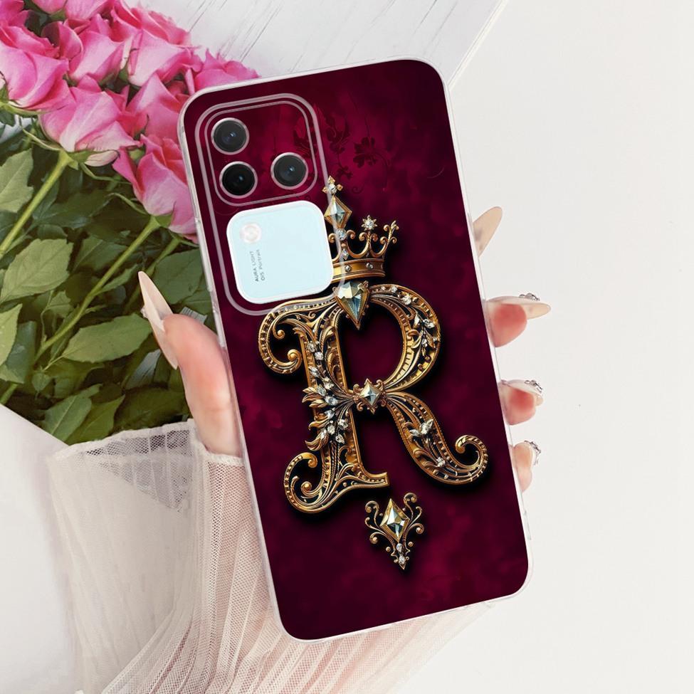 Für Vivo S18Pro V2344A Hülle Für Vivo S18 Pro Abdeckung Transparent Luxus Krone A-Z Buchstaben 2D Flaches Muster Weiches Gehäuse
