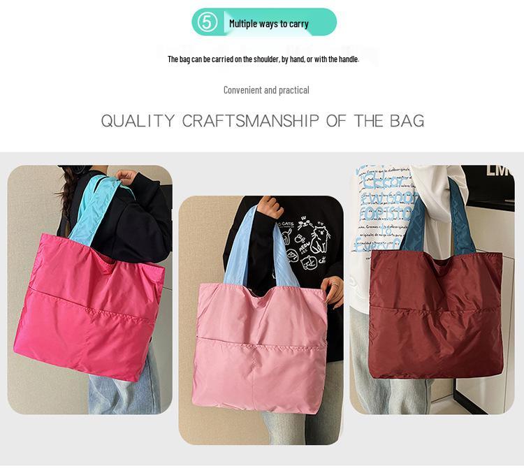 Japanese-Style Foldable Cloud Bag: Portable, Large-Capacity, Waterproof Shoulder & Handheld Grocery Bag with Zipper.