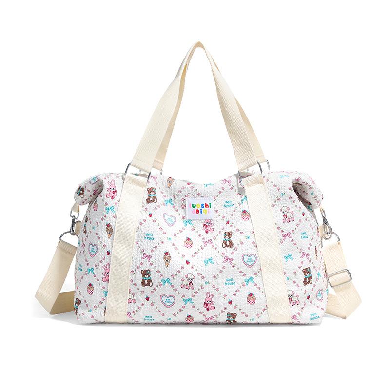 

New casual travel bag, large-capacity sports and fitness bag, fashionable printed handbag, crossbody commuter bag Beige Bear
