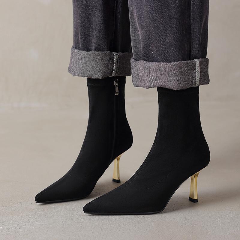 Fashion 2024 New Autumn Women Boots Pointed Toe High Heel Shoes Women Concise Zipper Stretch Boots for Women Fall Shoes