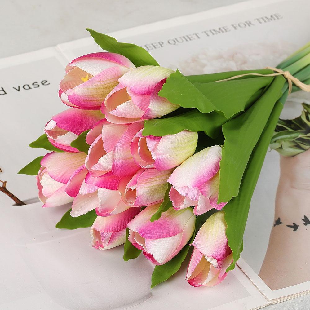 

Creative 12 Heads Tulip Artificial Flower Green Leaves Multicolor Simulation Tulip Flower DIY Photo Props Faux Flower Gift розовый