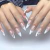 White French Tip Almond Press-On Nails with Detachable Star Rhinestones