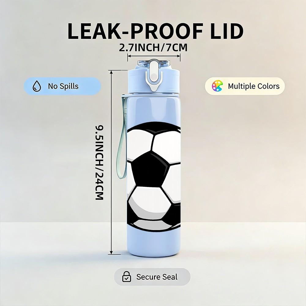 1PC Classic Black White Soccer Ball 750ml Color Plastic Sports Water Bottle Leakproof Flip Straw Lid Suitable for Sports Office Home Use