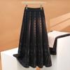 Knitted Yarn Half Skirt for Women Winter High Waist A-line Pleated Skirt Mid Length Big Swing