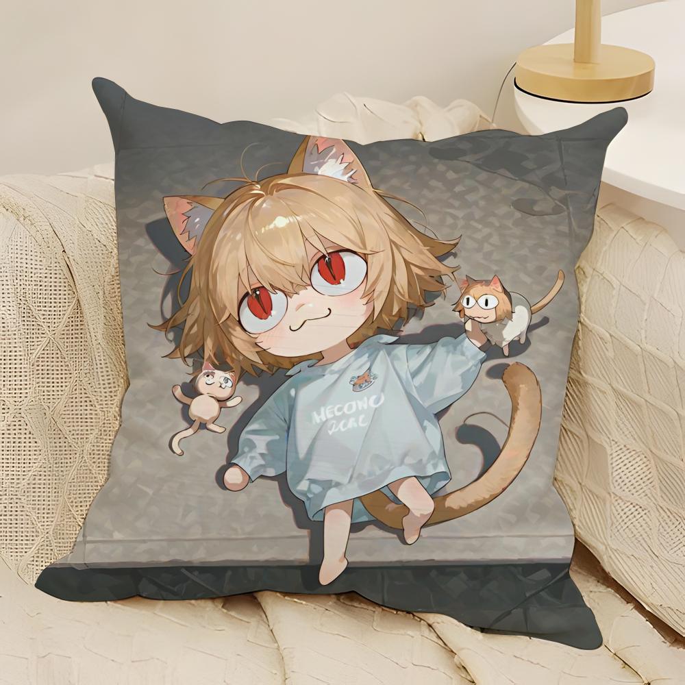 Kawaii Neco Arc Anime Pillow Case Natural Linen Double-Sided Printing Sofa Home Decor Cushion Cover