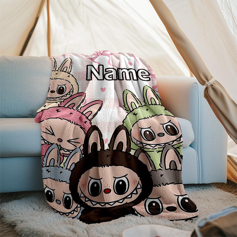 Coperta Plaid Labubu Personalizzabile – Nome Personalizzato, Coperta Accogliente per Tutte le Stagioni, Lavabile in Lavatrice, Coperta Personalizzata