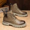 Retro Men's Ankle Boots Waterproof Casual Leather Boots High Top Shoes for Men Non Slip Work Boots