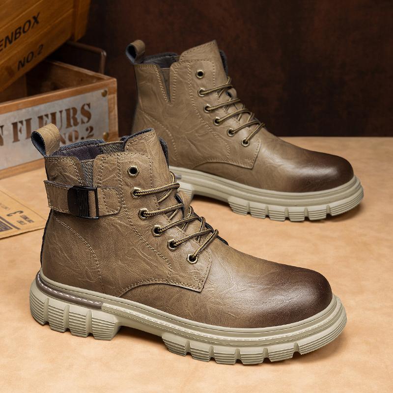 Retro Men's Ankle Boots Waterproof Casual Leather Boots High Top Shoes for Men Non Slip Work Boots