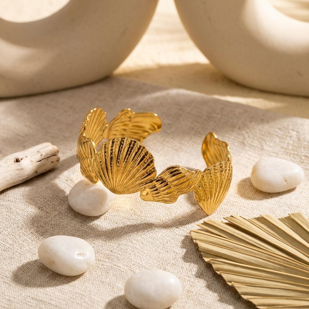 Irregular Shell Conch Starfish Stainless Steel Wide Bracelet for Women Classical Geometic Cuff Bangle Ocean Party Jewelry Gift