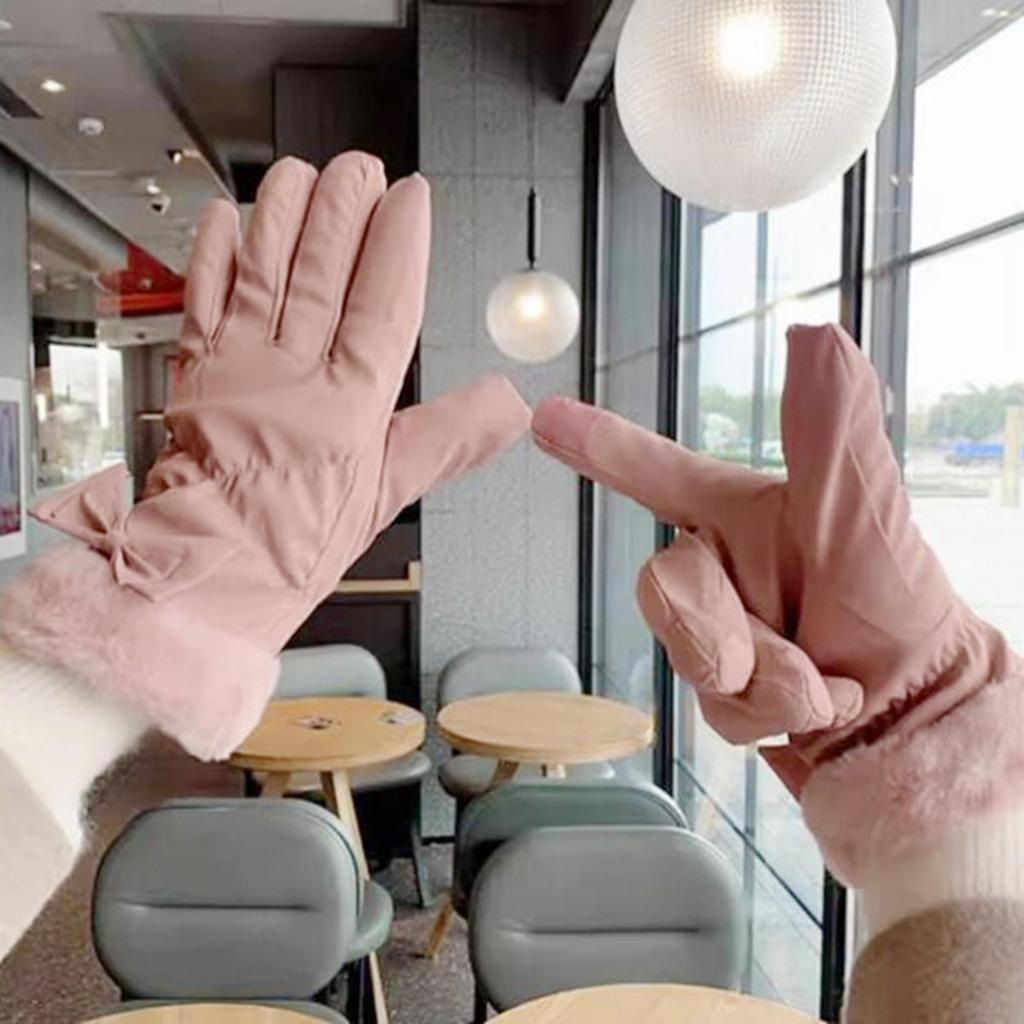 Gants de Ski Femme Hiver Polaire Épais Chaud Peluche Polyester Imperméable Gants Écran Tactile pour Equitation Extérieure Alpinisme