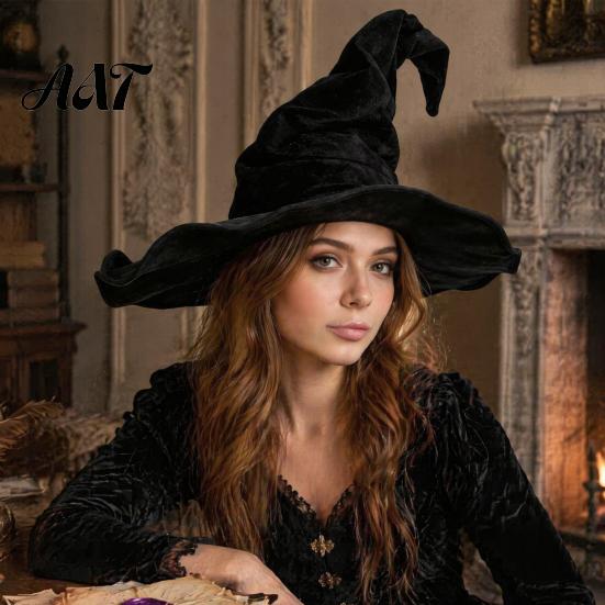 Full Color Matte Witch Hat for Women, Large Ruched Velvet Wizard Twisted Halloween Party Headwear Party, Cosplay Costume, Stage Performance Accessory