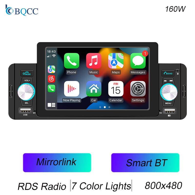 

BQCC 1 Din 5 автомобильный плеер беспроводной Android Auto Carpiay BT RDS радио Mirrorlink 7 цветных огней двойной USB быстрая зарядка телефона
