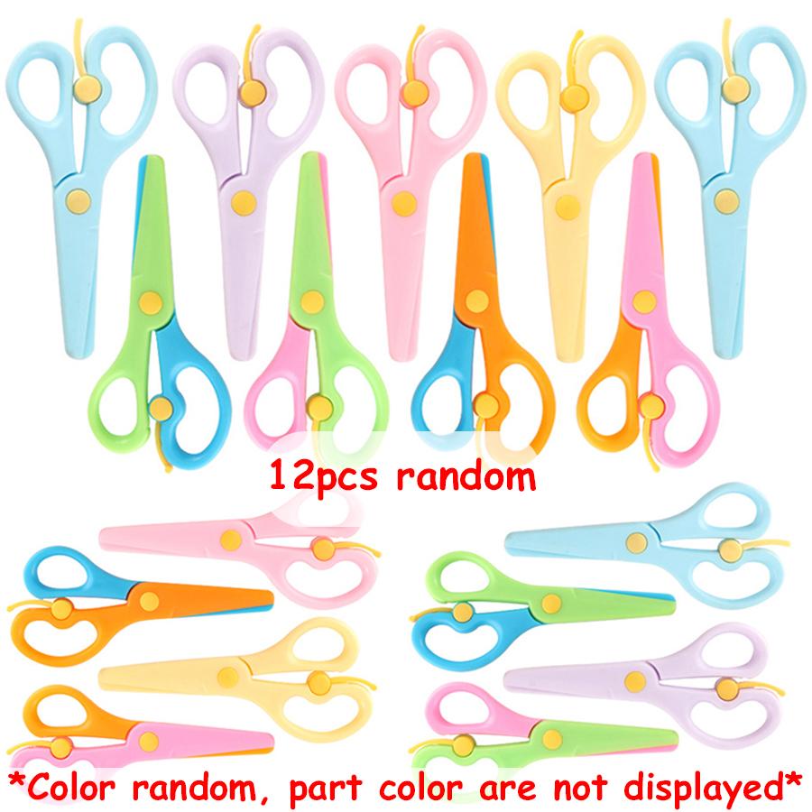 6-12pcs Color Safety Scissors Plastic Anti-Pinch Craft Scissors Office Paper Cuttings Matching Scissors Paper Cutting Tools