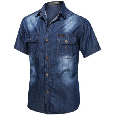 Casual Denim Shirts Short Sleeve Washed Men Loose Denim Shirt Shirt Plus Size
