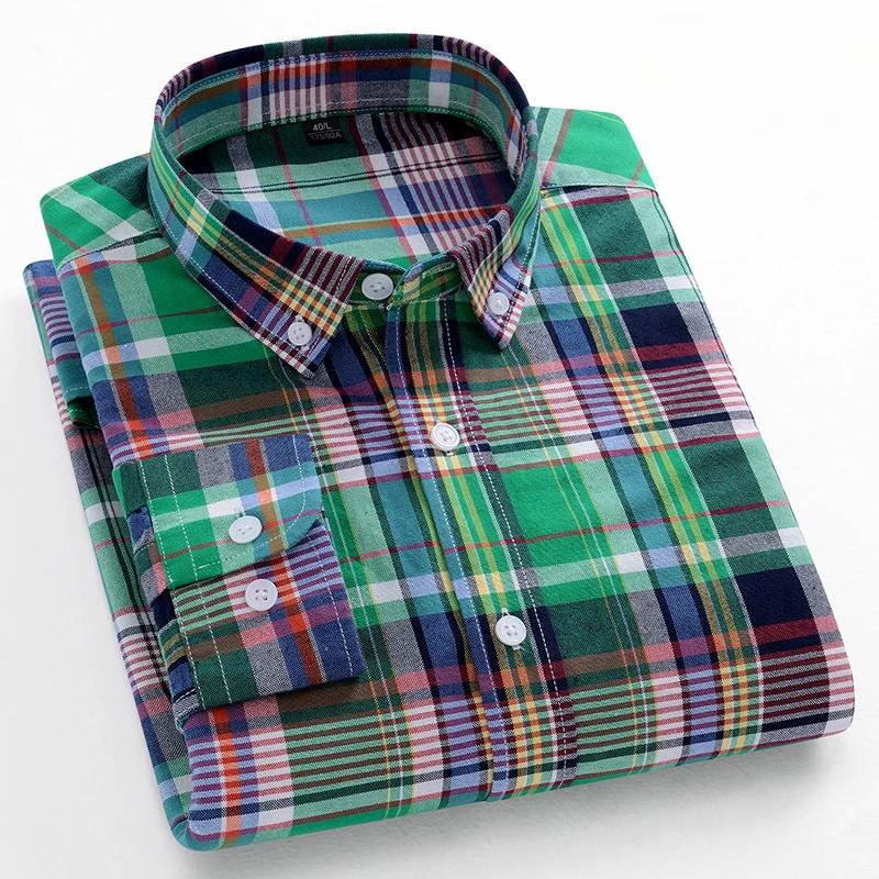 Modische koreanische Trends lässige langärmlige Hemden für Herren Slim Fit schlichtes Hemd 100% Baumwolle karierte gestreifte Oberteile weiche Designerkleidung
