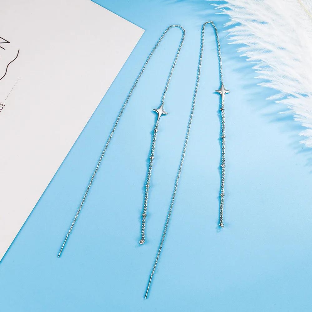 

Vintage Sterling Silver Bar Long Thread Tassel Drop Earrings for Women Glossy Star Star Earring Fashion 2025 New срібний