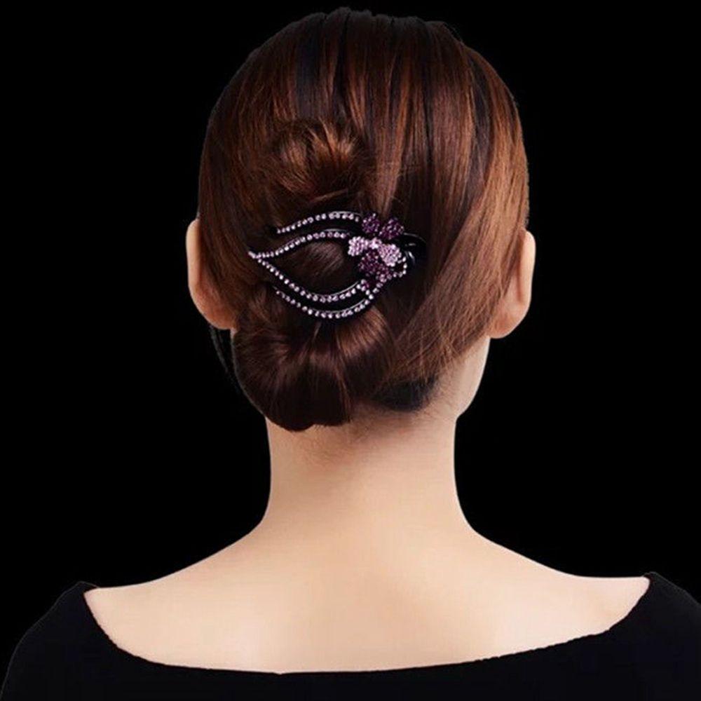 Shiny Hairpins Flexible Headwear Rhinestone Hair Clip Heart  Flower Acrylic Hollow Claws