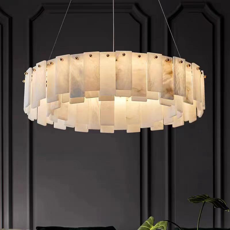 Elegant Spanish Marble Chandelier - All-Copper Luxury Lighting for Living Room, Restaurant, or Bedroom