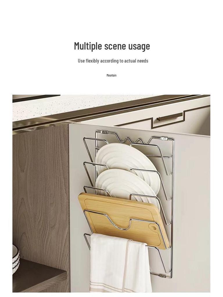 Punch-Free Wall-Mounted Kitchen Storage Rack: Multi-Tier Pot Lid and Cutting Board Organizer