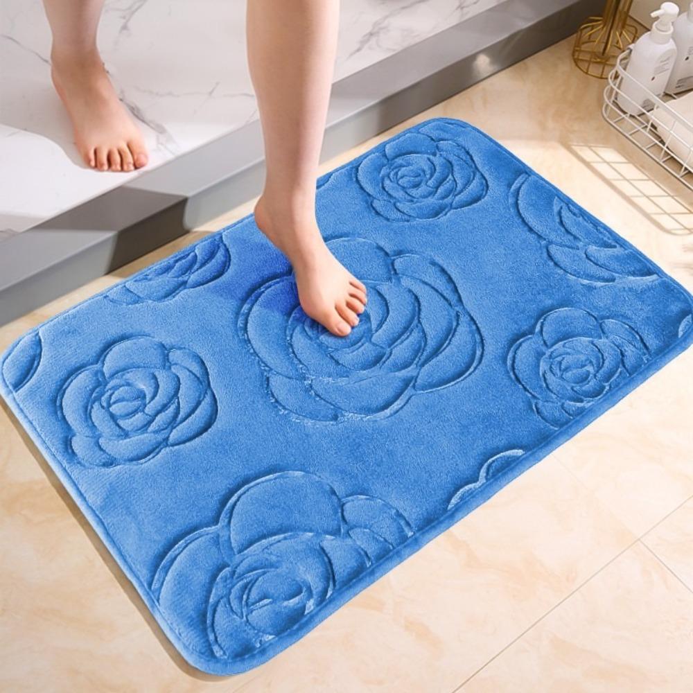 Machine Washable Rose Pattern Floor Mat Square Non-Slip Mat Coral Velvet Carpet Living Room