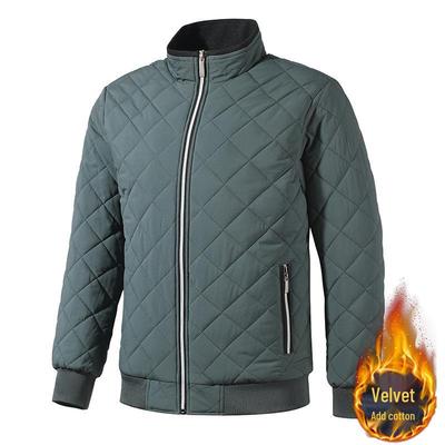 Men's 2025 Winter Fleece-Lined Lightweight Diamond-Patterned Cotton Coat