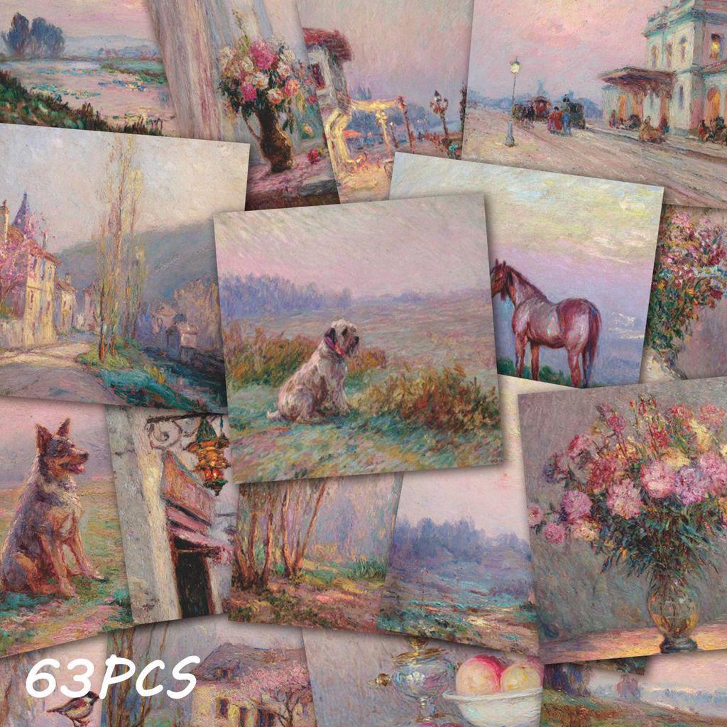 63 European Pink Monet-Style Waterproof Graffiti Stickers for Suitcases, Water Bottles, and DIY Journals