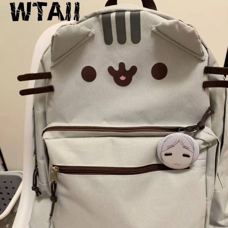Cat Cartoon Nylon Backpack With Zipper Closure For School And Commuting