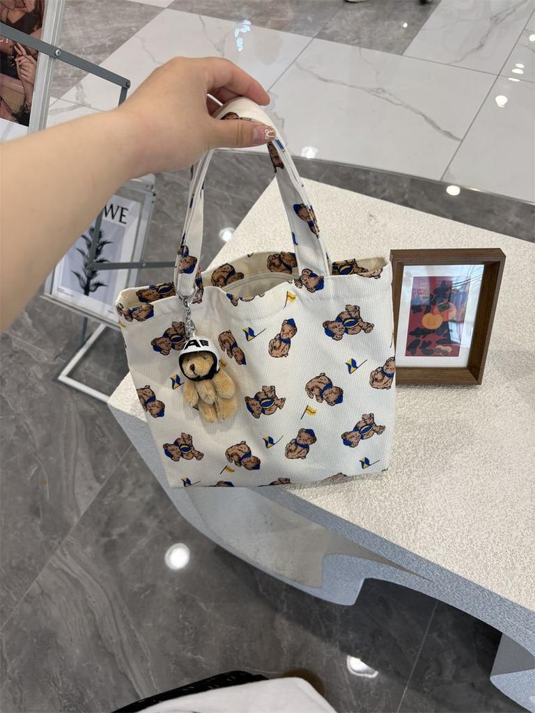 New Cartoon Bear Canvas Bag Tote Bag 2025 New Large-capacity Bag Niche Versatile Shoulder