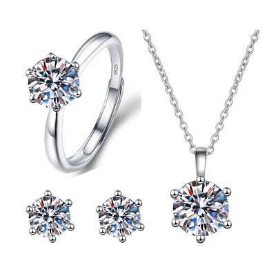 GemChic Damen-Schmuckset mit funkelndem, klassischem Zirkonia-Anhänger mit sechs Krallen, Halskette, Ohrringen und Ring, dreiteiliges Set, Geburtstags- und Weihnachtsgeschenk