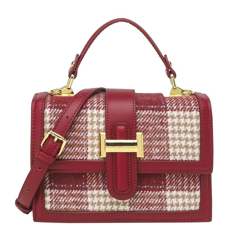 Elegant Commuting Woolen Small Square Bag for Women 2024 Spring/Summer New Luxury Handbag Red Bridal Wedding Crossbody Bag